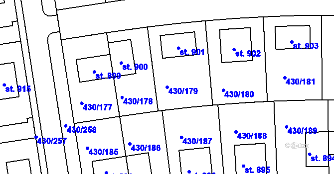 Parcela st. 430/179 v KÚ Přezletice, Katastrální mapa