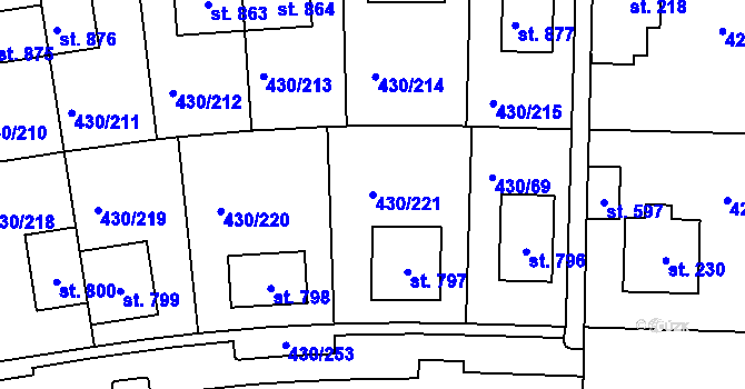 Parcela st. 430/221 v KÚ Přezletice, Katastrální mapa