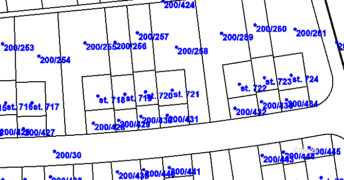 Parcela st. 721 v KÚ Přezletice, Katastrální mapa