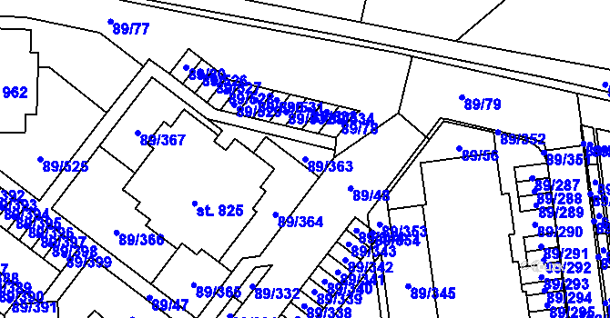Parcela st. 89/363 v KÚ Přezletice, Katastrální mapa