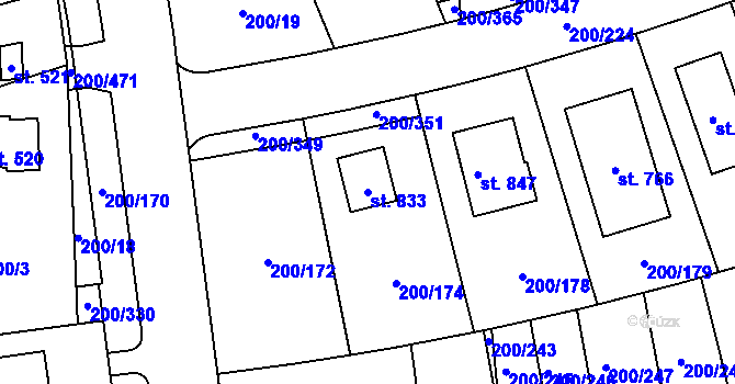 Parcela st. 833 v KÚ Přezletice, Katastrální mapa