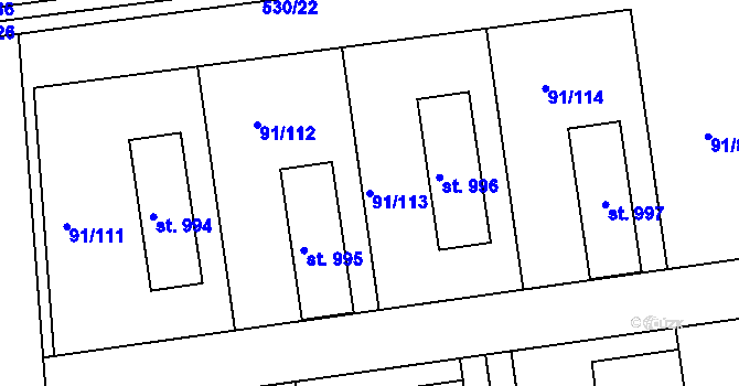 Parcela st. 91/113 v KÚ Přezletice, Katastrální mapa