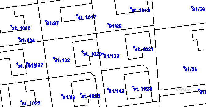Parcela st. 91/139 v KÚ Přezletice, Katastrální mapa