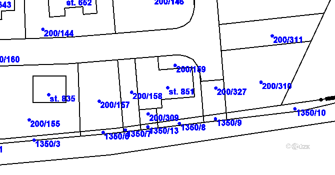 Parcela st. 851 v KÚ Přezletice, Katastrální mapa