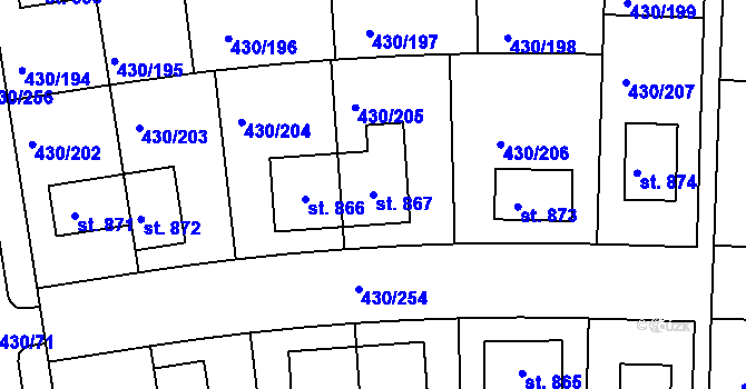 Parcela st. 867 v KÚ Přezletice, Katastrální mapa