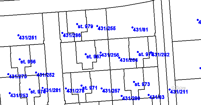 Parcela st. 431/256 v KÚ Přezletice, Katastrální mapa
