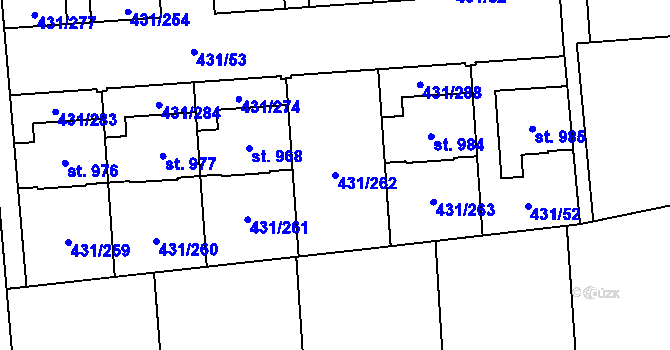 Parcela st. 431/262 v KÚ Přezletice, Katastrální mapa