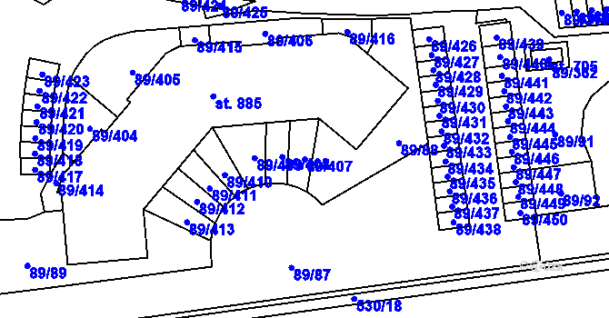 Parcela st. 89/407 v KÚ Přezletice, Katastrální mapa