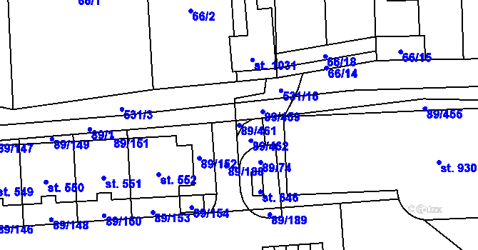 Parcela st. 89/461 v KÚ Přezletice, Katastrální mapa