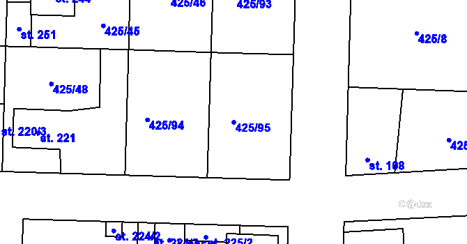 Parcela st. 425/95 v KÚ Přezletice, Katastrální mapa