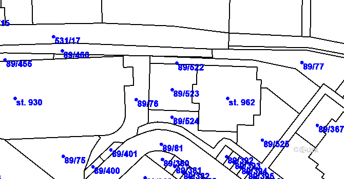 Parcela st. 89/523 v KÚ Přezletice, Katastrální mapa