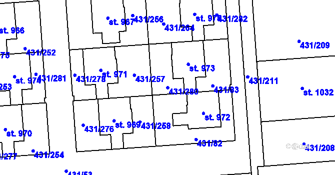 Parcela st. 431/280 v KÚ Přezletice, Katastrální mapa