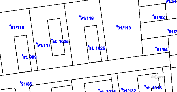 Parcela st. 1026 v KÚ Přezletice, Katastrální mapa