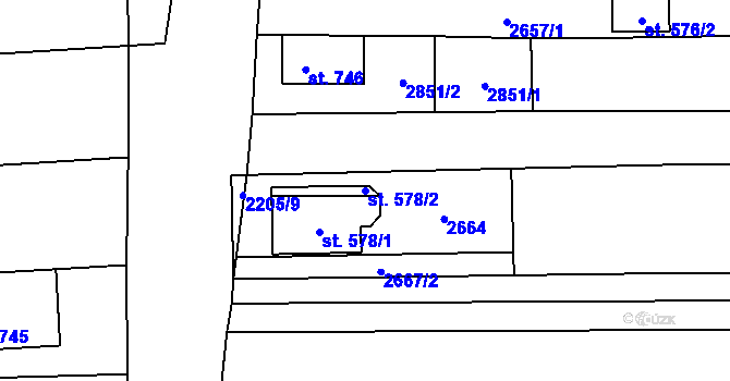 Parcela st. 578/2 v KÚ Přibice, Katastrální mapa