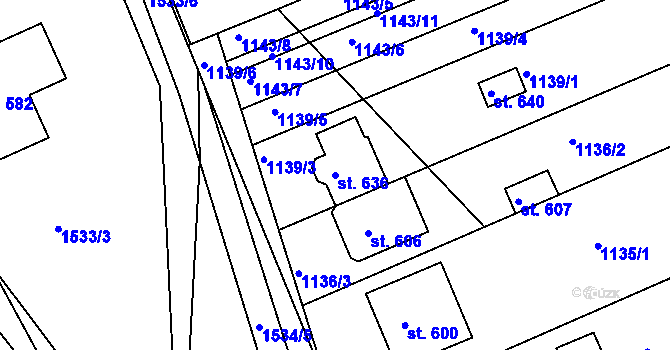 Parcela st. 636 v KÚ Přibice, Katastrální mapa