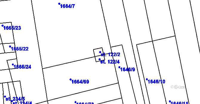 Parcela st. 122/2 v KÚ Přibice, Katastrální mapa