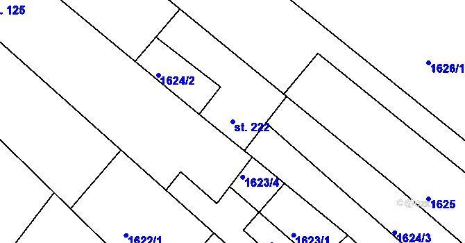 Parcela st. 222 v KÚ Přibice, Katastrální mapa