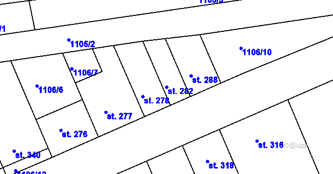 Parcela st. 282 v KÚ Přibice, Katastrální mapa