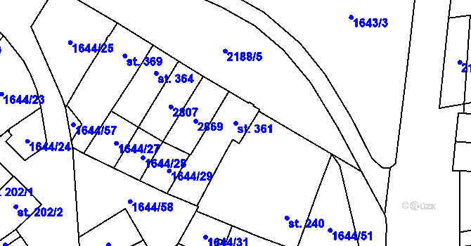 Parcela st. 361 v KÚ Přibice, Katastrální mapa
