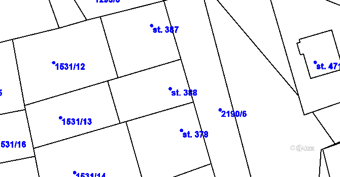 Parcela st. 388 v KÚ Přibice, Katastrální mapa