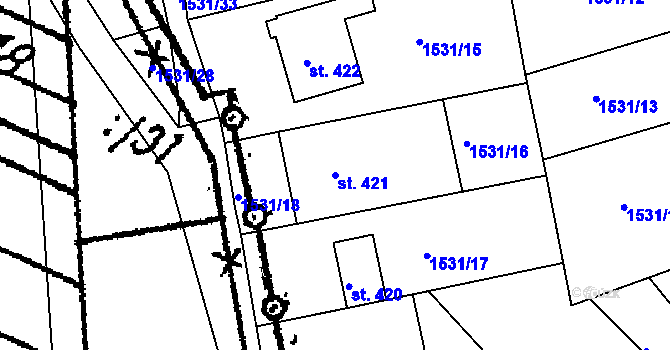 Parcela st. 421 v KÚ Přibice, Katastrální mapa