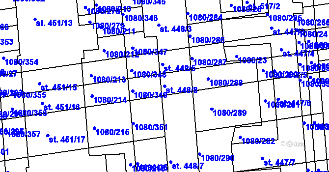 Parcela st. 448/8 v KÚ Přibice, Katastrální mapa