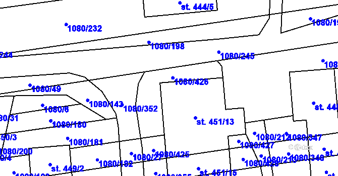 Parcela st. 451/11 v KÚ Přibice, Katastrální mapa