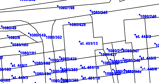 Parcela st. 451/13 v KÚ Přibice, Katastrální mapa