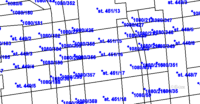 Parcela st. 451/16 v KÚ Přibice, Katastrální mapa