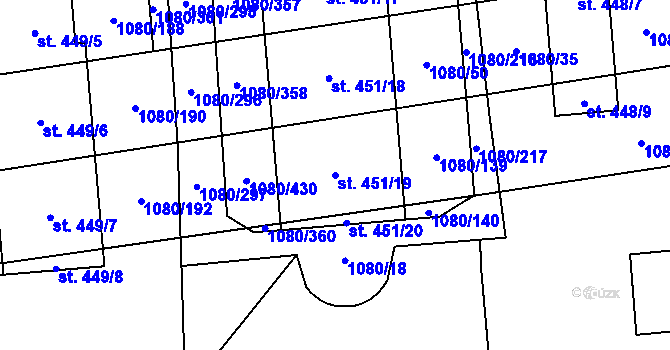 Parcela st. 451/19 v KÚ Přibice, Katastrální mapa