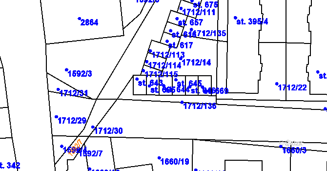 Parcela st. 644 v KÚ Přibice, Katastrální mapa