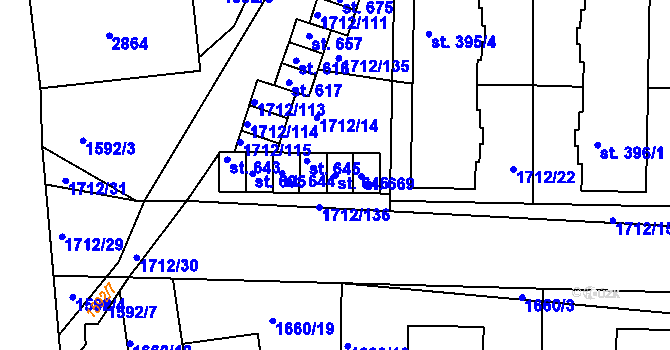 Parcela st. 646 v KÚ Přibice, Katastrální mapa
