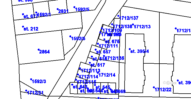 Parcela st. 657 v KÚ Přibice, Katastrální mapa