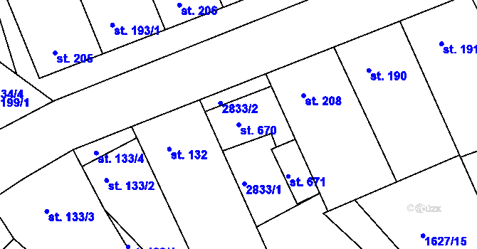 Parcela st. 670 v KÚ Přibice, Katastrální mapa