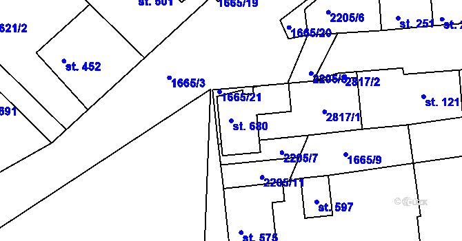 Parcela st. 680 v KÚ Přibice, Katastrální mapa