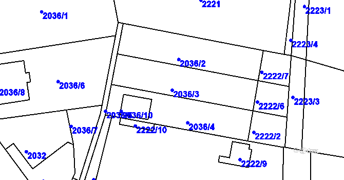 Parcela st. 2036/3 v KÚ Příbor, Katastrální mapa