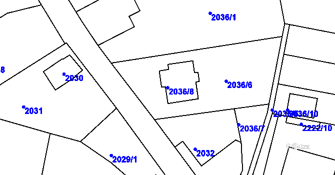 Parcela st. 2036/8 v KÚ Příbor, Katastrální mapa