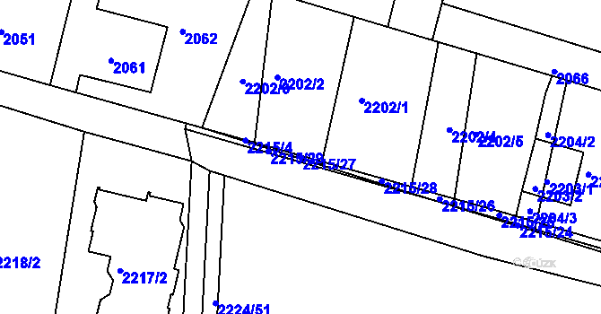 Parcela st. 2215/27 v KÚ Příbor, Katastrální mapa