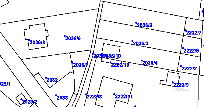 Parcela st. 2036/10 v KÚ Příbor, Katastrální mapa