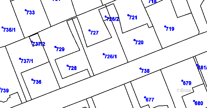 Parcela st. 726/1 v KÚ Příbor, Katastrální mapa