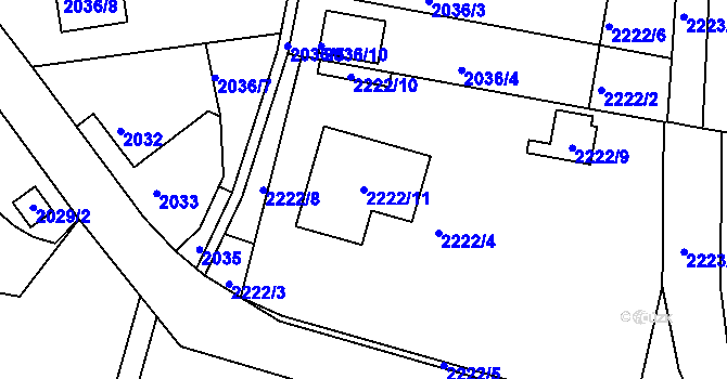 Parcela st. 2222/11 v KÚ Příbor, Katastrální mapa