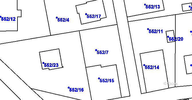 Parcela st. 552/7 v KÚ Klokočov u Příbora, Katastrální mapa