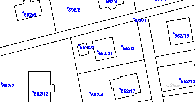 Parcela st. 552/21 v KÚ Klokočov u Příbora, Katastrální mapa