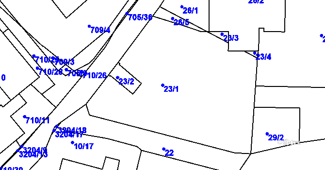 Parcela st. 23/1 v KÚ Příbram, Katastrální mapa
