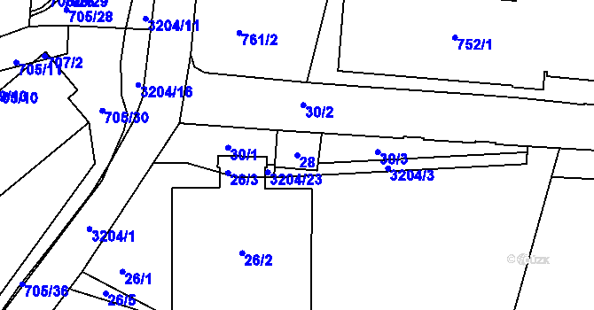 Parcela st. 28 v KÚ Příbram, Katastrální mapa