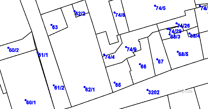 Parcela st. 74/4 v KÚ Příbram, Katastrální mapa