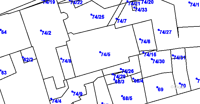 Parcela st. 74/5 v KÚ Příbram, Katastrální mapa