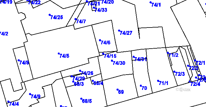 Parcela st. 74/15 v KÚ Příbram, Katastrální mapa
