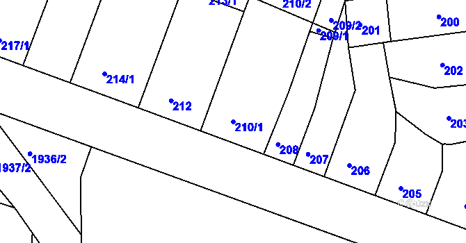 Parcela st. 210/1 v KÚ Příbram, Katastrální mapa