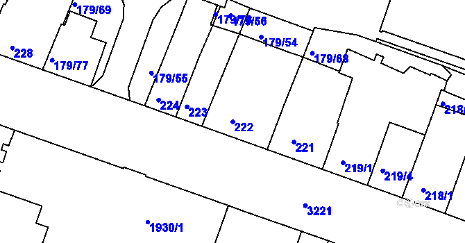 Parcela st. 222 v KÚ Příbram, Katastrální mapa